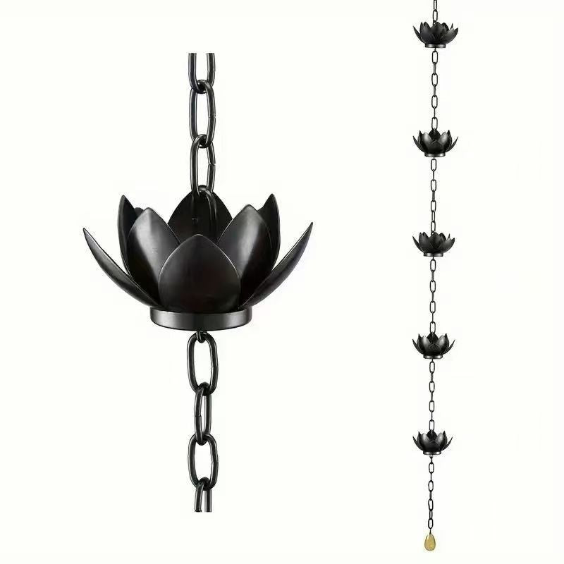 Metal Lotus Rain Chain for Gutters, 8.5ft Decorative Downspout Extension, Garden Outdoor Water Feature, Rust Resistant - BsBuy