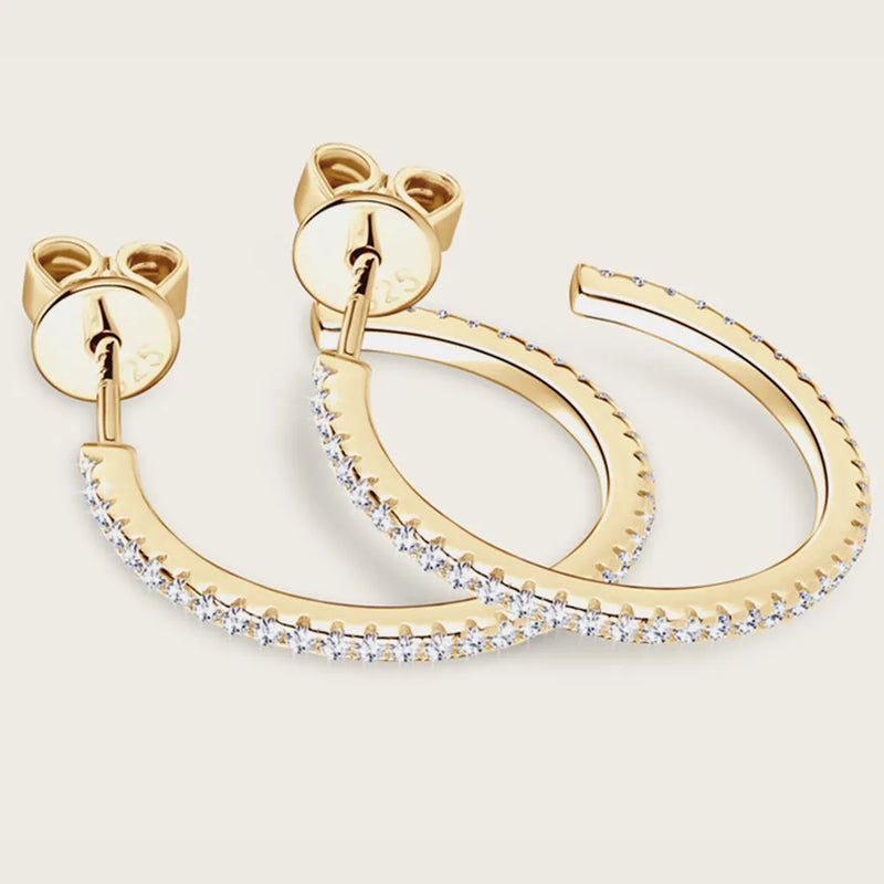 Moissanite C-Hoop Earrings โ S925 Sterling Silver | D Colour VVS1 | Architectural Elegance - BsBuy