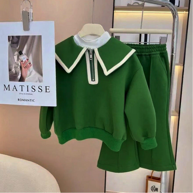 Elegant Casual Two-Piece Set for Little Girls, Fashionable Flared Pants Autumn Outfit - BsBuy