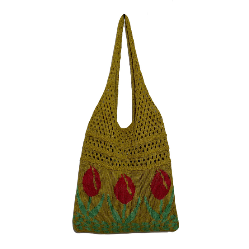 New Flower Bag Tulip Bag Retro Knitted Bag Handbag Shoulder Bag Woolen Bag for Women - BsBuy