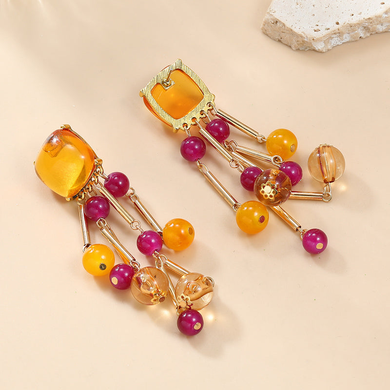 Fruit Floral Tassel Earrings — Rhinestone Embellished Alloy Drop Earrings for Women - BsBuy