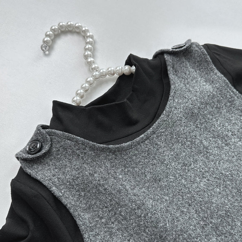 Chic Wool Vest Set for Girls - Long Sleeve Top Autumn Fashion 3-Piece Outfit - BsBuy