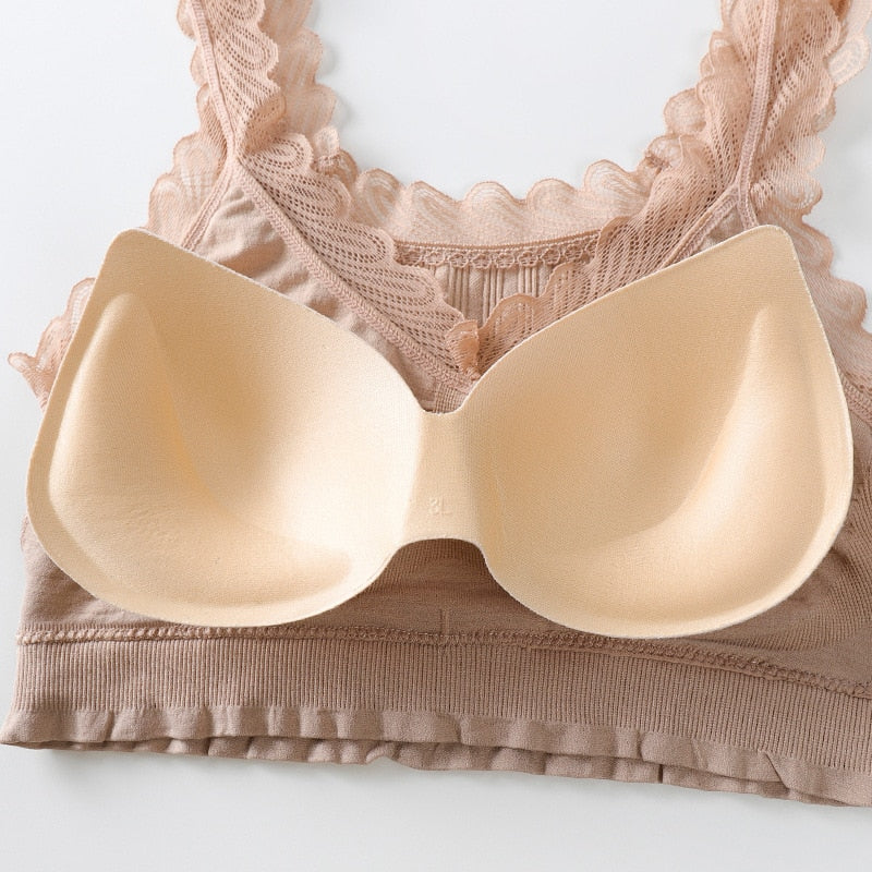 Women's Lace Sports Bra — Cotton Yoga & Fitness Crop Top | One Size - BsBuy