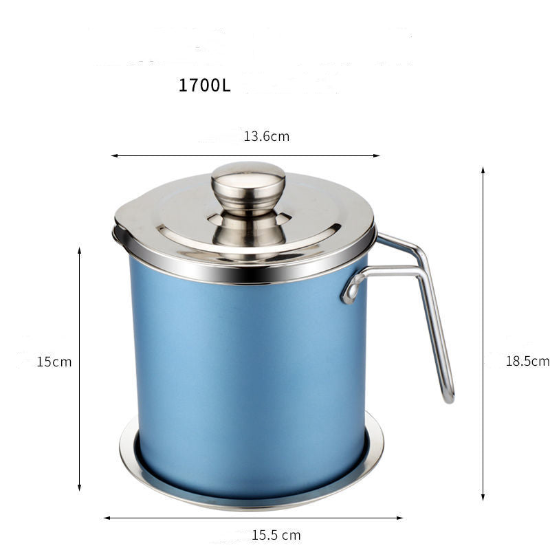 Stainless Steel Kitchen Oil Filter & Storage Pot - Blue / 1700ml