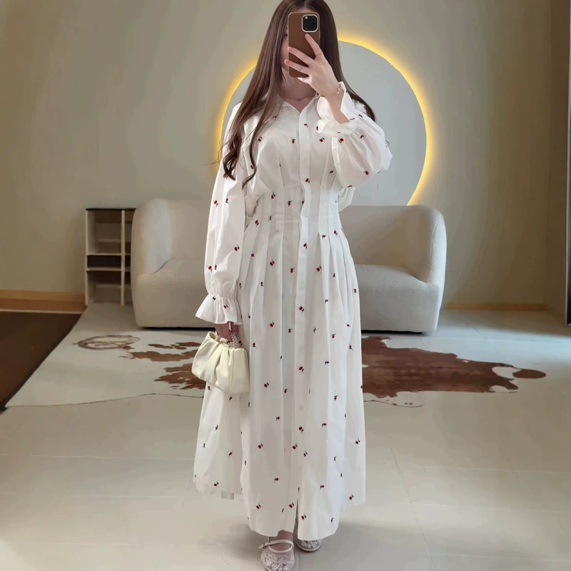 BsBuy Women's Long-Sleeve Lapel Button-Front Floral Midi Dress | A-Line | S–XXL