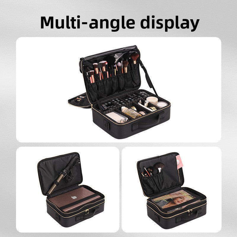Portable Multi-Layer Cosmetic & Tool Organiser Bag – PVC Leather Travel Beauty Case | Pink & Black