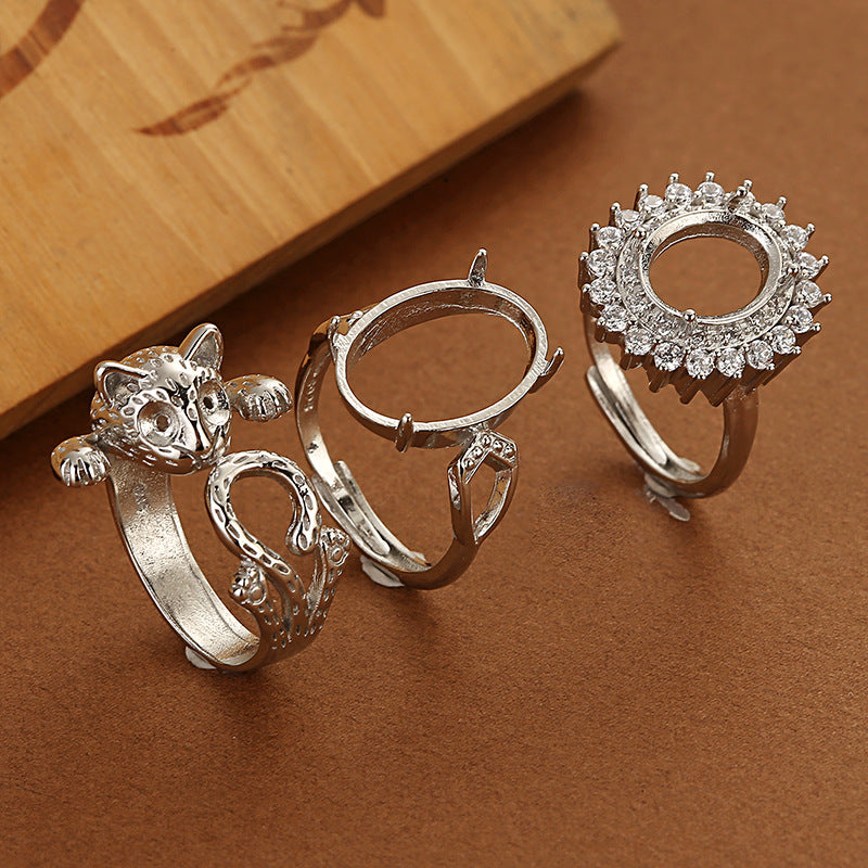 Silver-Plated Floral Adjustable Ring β Crystal Flower Statement Ring - BsBuy