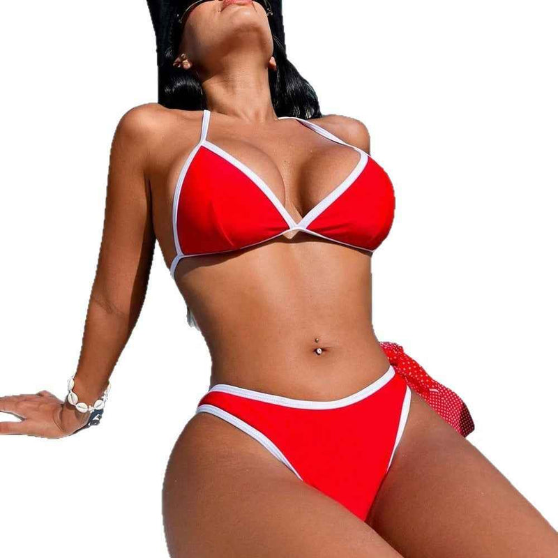 Women's Red Colour-Block Split Swimsuit – Sleeveless Swimwear by BsBuy