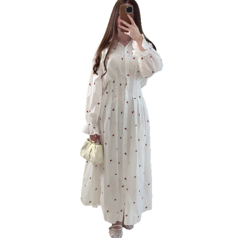 BsBuy Women's Long-Sleeve Lapel Button-Front Floral Midi Dress | A-Line | S–XXL