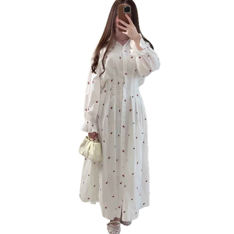 BsBuy Women's Long-Sleeve Lapel Button-Front Floral Midi Dress | A-Line | S–XXL
