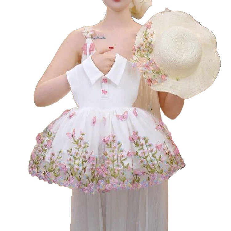 Charming Embroidered Floral Tulle Puff Dress for Girls, Princess Style Formal Dress - BsBuy