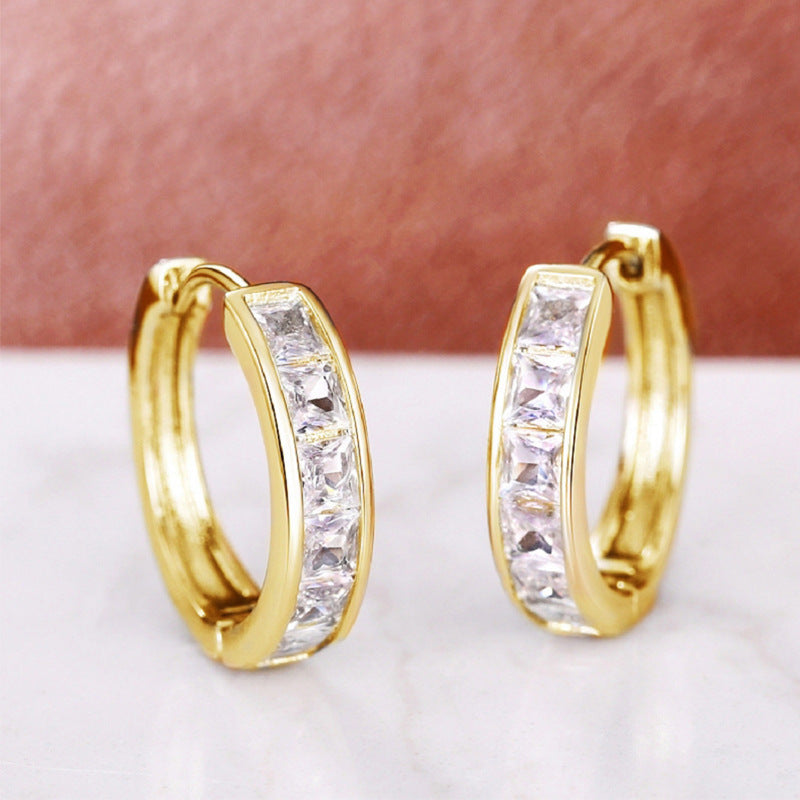 Chic Copper Zircon Stud Earrings for Women — Geometric Oval Sparkle | Gold, Silver, Pink & Multicolour - BsBuy
