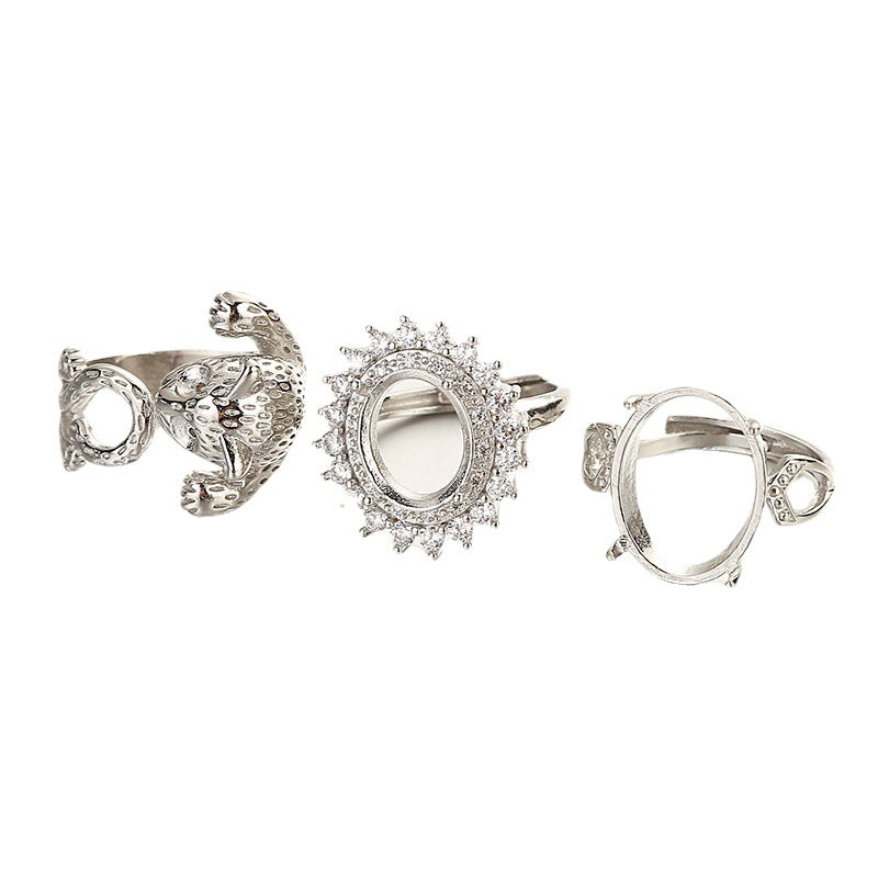 Silver-Plated Floral Adjustable Ring β Crystal Flower Statement Ring - BsBuy