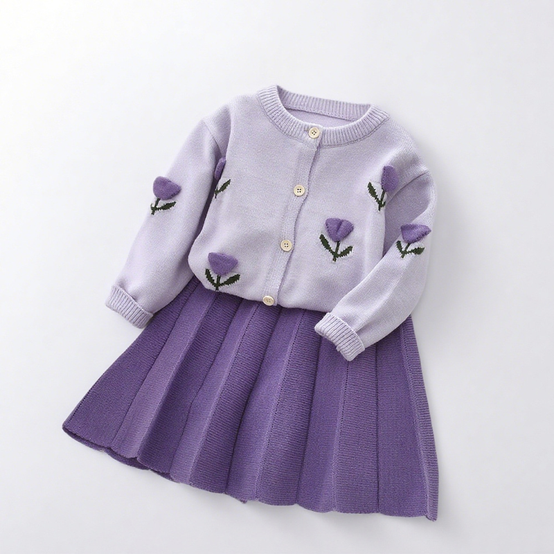 Cute Knit Cardigan and Short Skirt Two-Piece Set for Girls - BsBuy