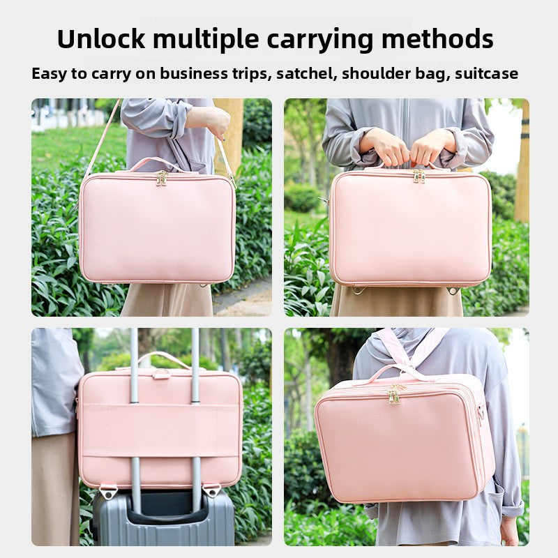 Portable Multi-Layer Cosmetic & Tool Organiser Bag – PVC Leather Travel Beauty Case | Pink & Black