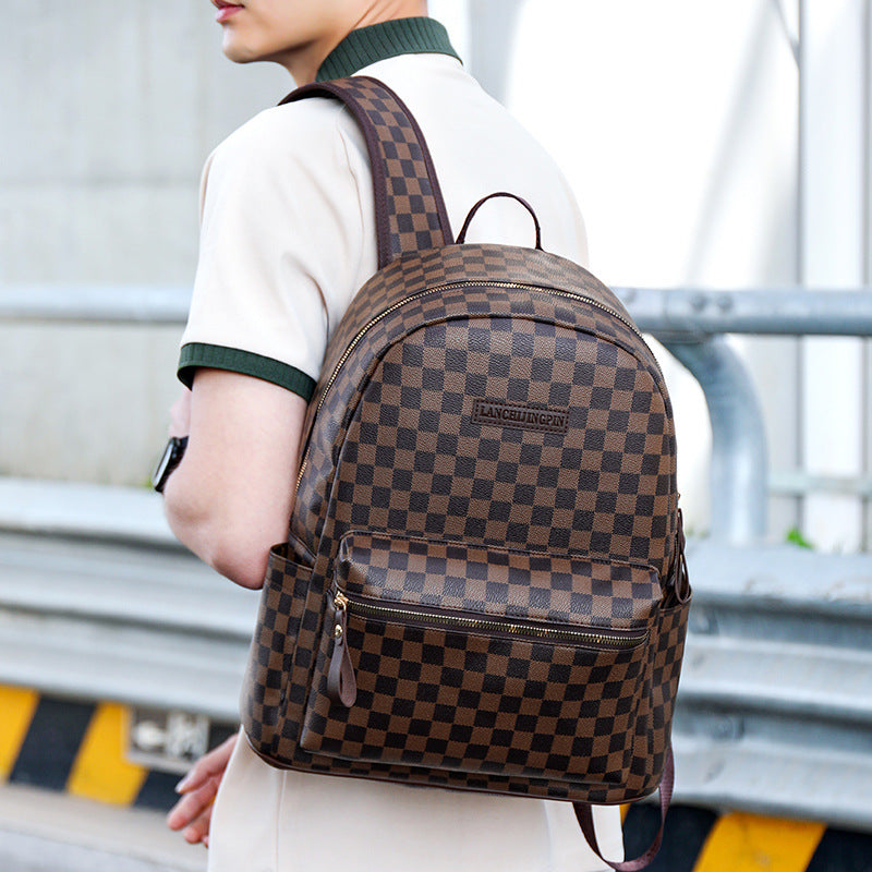 Checkerboard Fashion Backpack – Laptop Bag for School, Travel & Daily Use - BsBuy