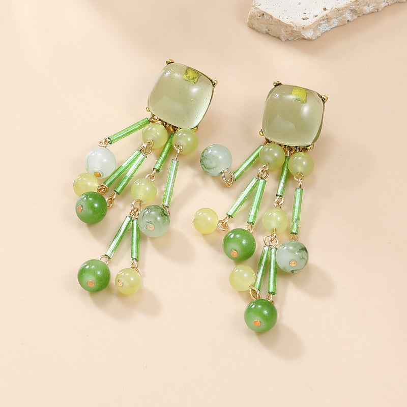 Fruit Floral Tassel Earrings — Rhinestone Embellished Alloy Drop Earrings for Women - BsBuy