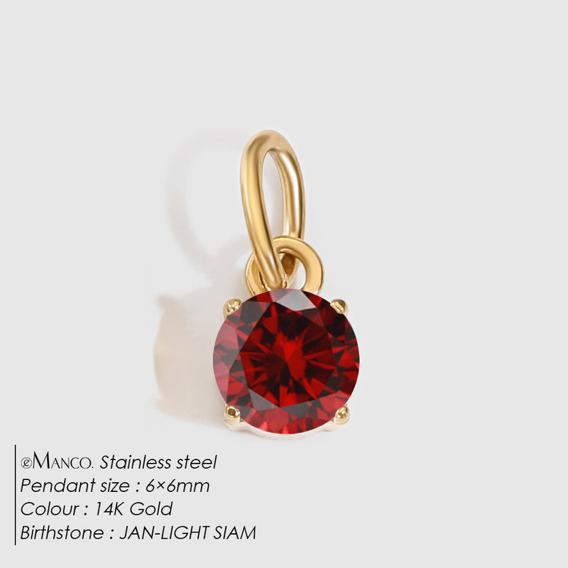 Birthstone Zircon Necklace Pendant — Stainless Steel Round Charm | 12 Months | Gold & Steel - BsBuy