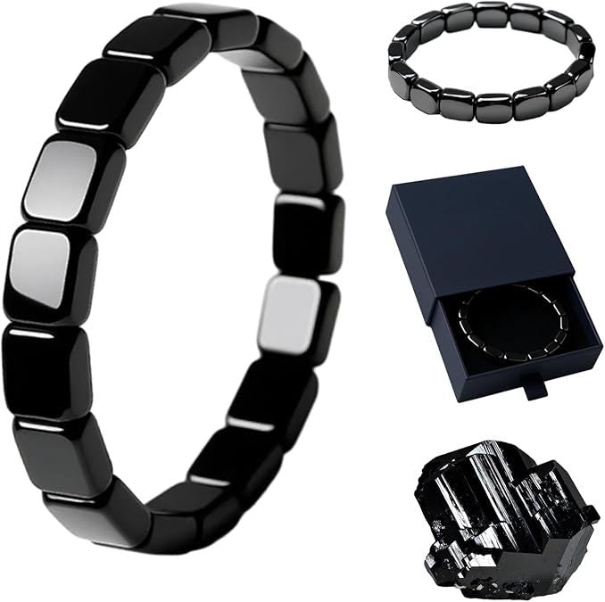 Black Onyx & Hematite Beaded Bracelet — Cubed Stone Braided Adjustable Jewellery for Men & Women