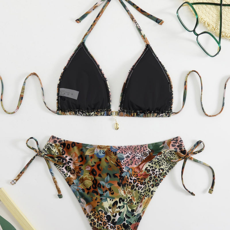 Double tie bikini split swimsuit - BsBuy