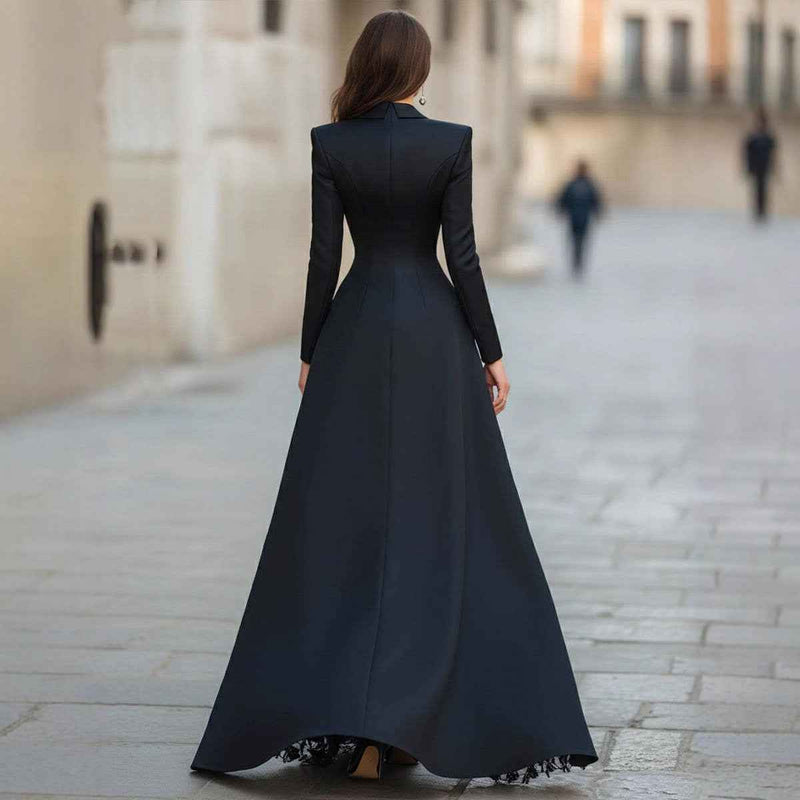 BsBuy Women's Lace Suit Collar Two-Piece Maxi Dress Set | High Waist | Long Sleeve | S–2XL