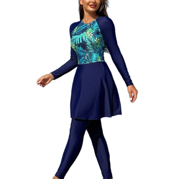 Floral Long Sleeve Swimwear Cover-Up – Conservative Beach Dress for Women