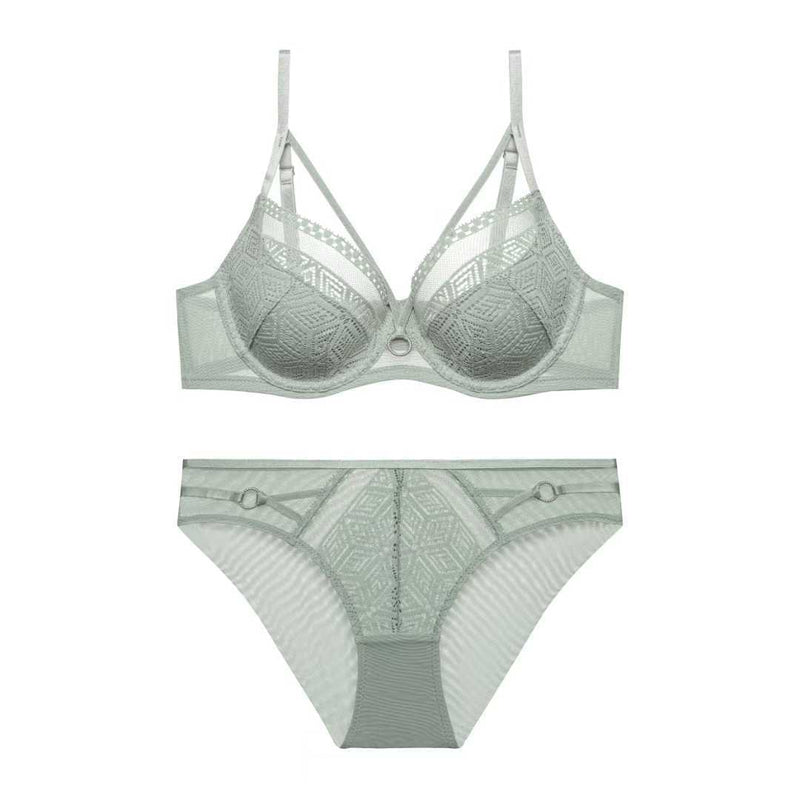 Lace Steel Ring Minimiser Bra Set — Anti-Sagging, Gathering & Lift | 3/4 Cup | White, Black, Red & Green - BsBuy