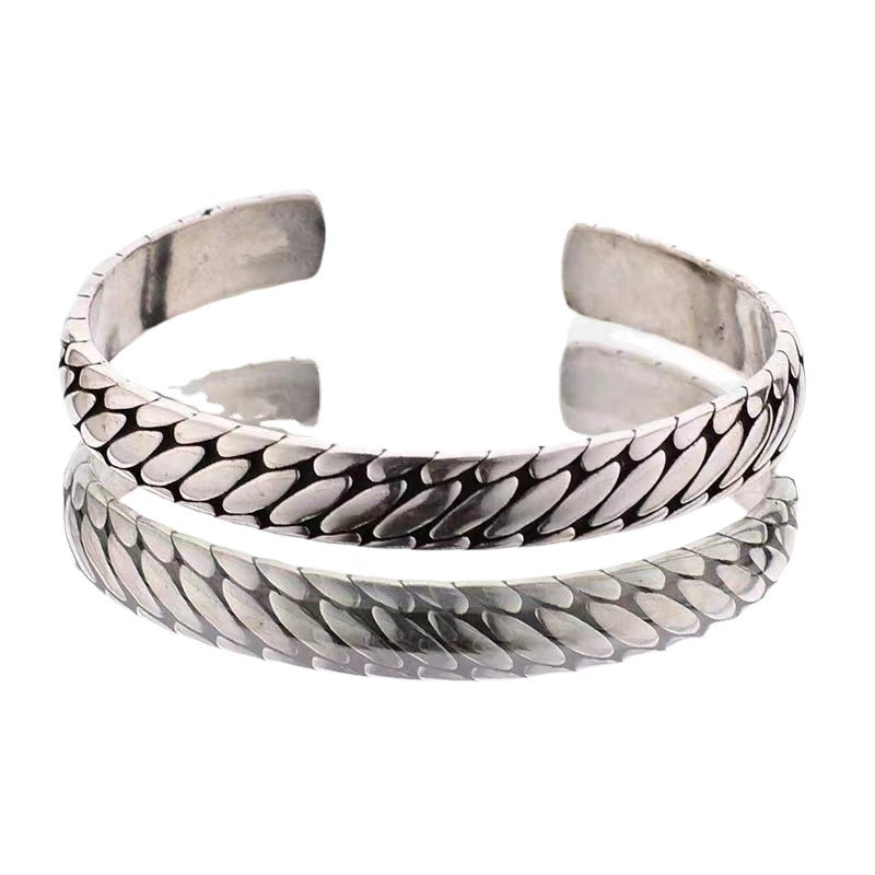 Open Geometric Tyre Pattern Bracelet – Minimalist Silver Cuff - BsBuy