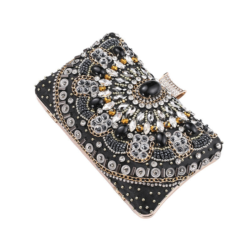 Cross-Mirror New Bead Embroidered Evening Bag, Hand-Beaded Women's Hand-Held Wedding Bag, Diamond-Encrusted Banquet Rhinestone Evening Bag - BsBuy