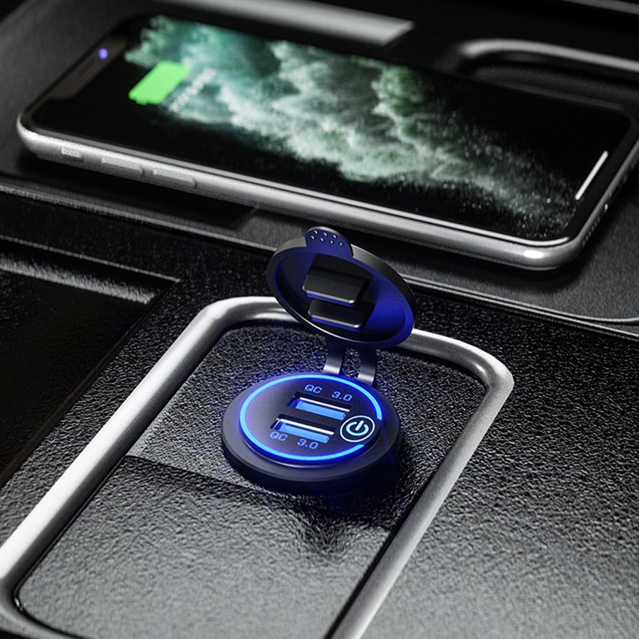 36W QC 3.0 Touch Switch Waterproof Universal Motorcycle Car Truck Boat Dual USB Charger Socket For Phone Tablet Camera GPS DVR - BsBuy