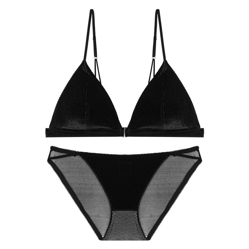 Wire-Free French Triangle Cup Bra Set — Suede Thin Mould, Beautiful Back | White, Pink, Black & Red - BsBuy
