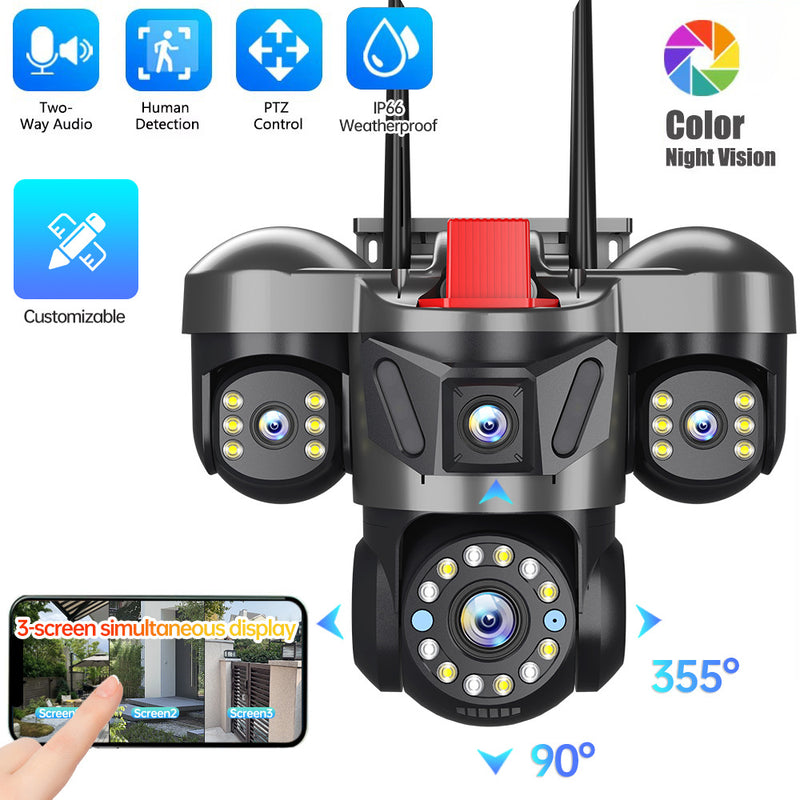 6MP Triple Lens Triple View Security Camera Wireless WiFi Outdoor HD Surveillance Camera for Home Remote Monitoring - BsBuy