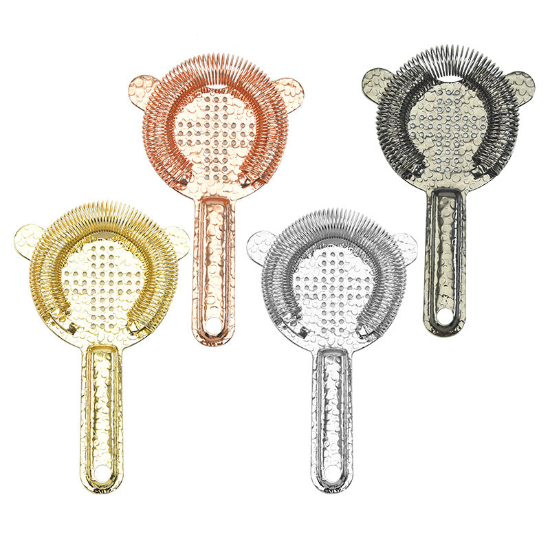 304 Stainless Steel Cocktail Ice Strainer — Spring-Loaded Cross Pattern Filter | Natural, Black, Gold & Rose Gold - BsBuy