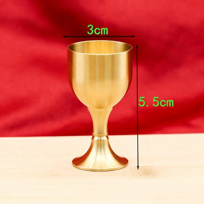 Copper Wine Cup Set - Large, Medium, Small - Pure Brass Antique Stemmed Cup for Offering, Feng Shui God of Wealth, Water Cup - BsBuy