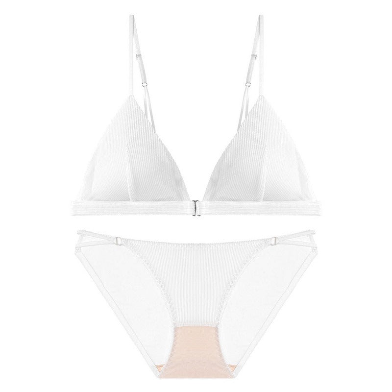 Wire-Free French Triangle Cup Bra Set — Suede Thin Mould, Beautiful Back | White, Pink, Black & Red - BsBuy