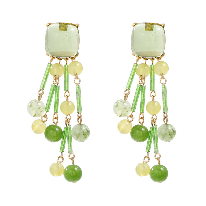 Fruit Floral Tassel Earrings — Rhinestone Embellished Alloy Drop Earrings for Women - BsBuy