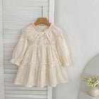 Girls' Dress Spring Autumn New French Lace Trim Large Turn-Down Collar Long Sleeve Princess Dress Children's Clothing - BsBuy