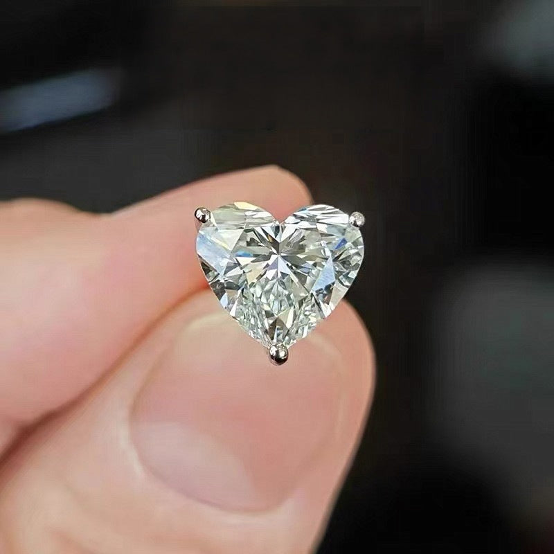 BsBuy S925 Sterling Silver Heart Earrings | High-Carbon Stone or Moissanite | 0.5ct & 1ct