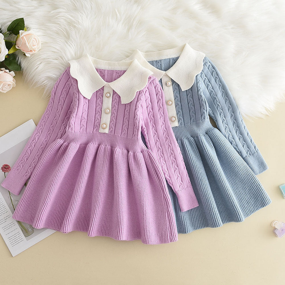 Fashionable Solid Color Long Sleeve Princess Dress Casual Winter Wear - BsBuy