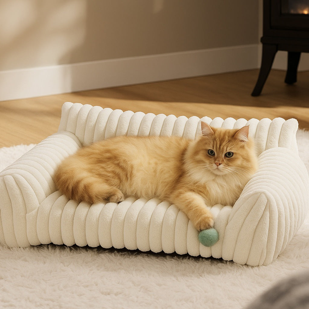 Luxury Pet Sofa Bed with Removable Washable Cover – All-Season Rabbit Fur Plush Dog Bed - BsBuy