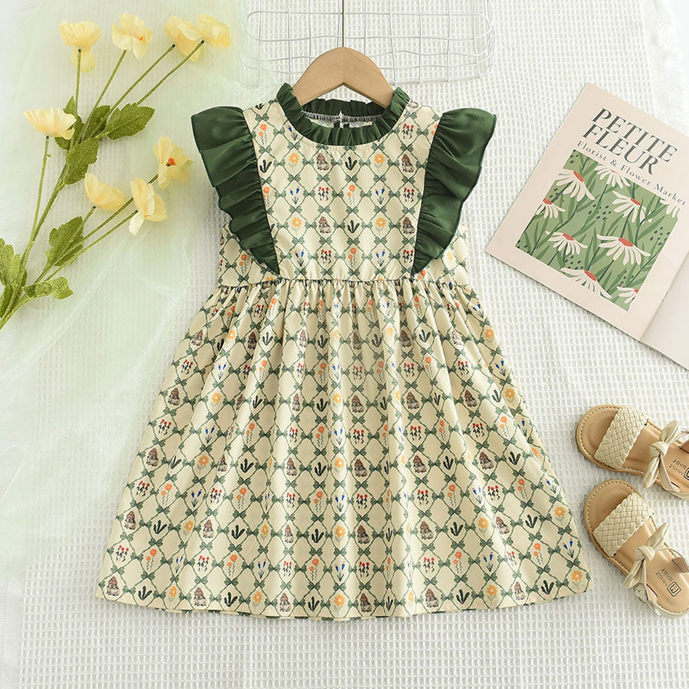 Girls' Summer New Style Dress with Ruffle Print Sleeveless Dress Cross-border Girl Dress Sweet Princess Dress Drop Shipping - BsBuy