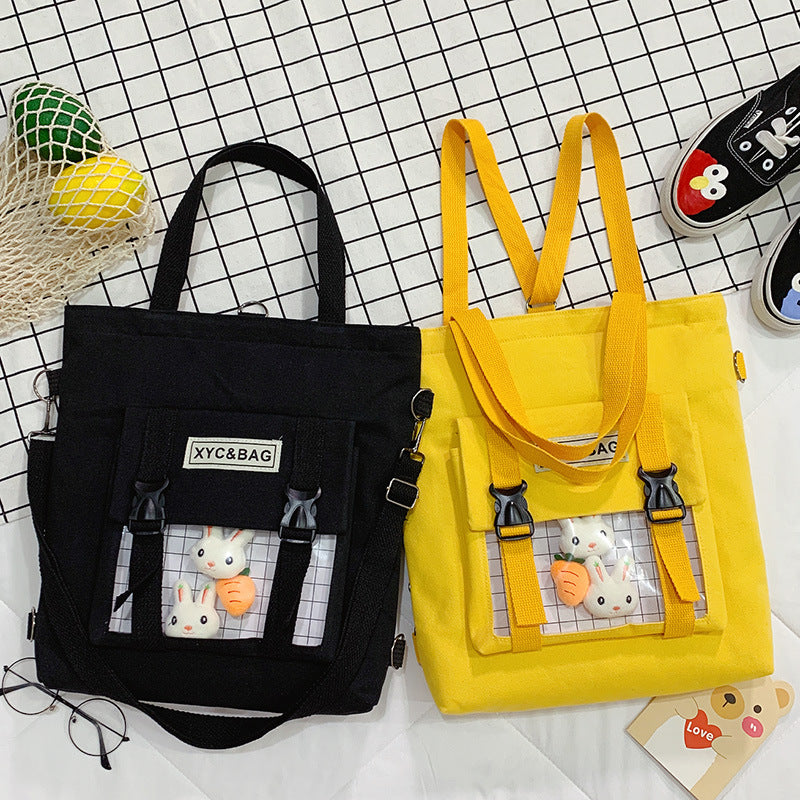 New Canvas Transparent Bag Student Canvas Bag Female Messenger Printed Canvas Bag Shoulder Bag Messenger Bag - BsBuy