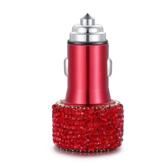 USB Car Charger For Mobile Phone Tablet GPS Fast Charger Car-Charger Dual USB Car Phone Charger Data Line Wire in Car Ornaments - red charger