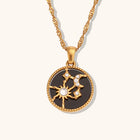 Celestial Sun Moon Stars Shell Pendant Necklace — Titanium Steel & Stainless Steel | Black & White - BsBuy