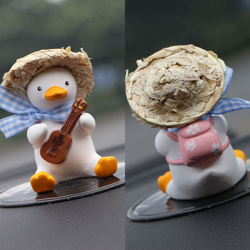 Straw Hat Glasses Duck Car Ornaments Straw Hat Local Tyrant Duck Car Ornaments Creative Straw Hat Swing Duck Car Pendant - BsBuy