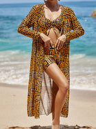 Checkered printed split long sleeved three piece swimsuit - BsBuy