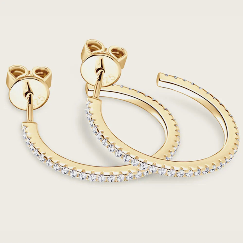Moissanite C-Hoop Earrings — Architectural Elegance in S925 Sterling Silver