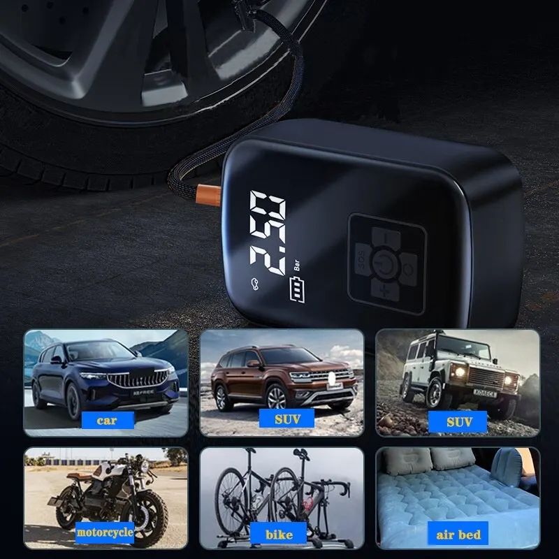 Wireless Portable Tyre Inflator – 100W Electric Air Pump with Digital Gauge & LED Light - BsBuy