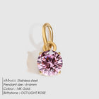 Birthstone Zircon Necklace Pendant — Stainless Steel Round Charm | 12 Months | Gold & Steel - BsBuy