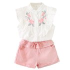 Girls Floral Embroidered Sleeveless Top & Shorts Set – Summer Two-Piece Outfit - BsBuy